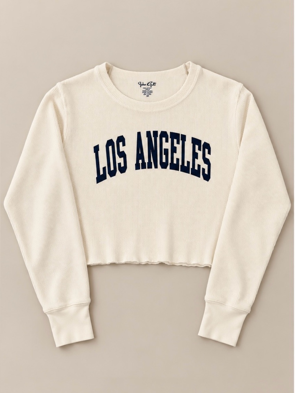 John Galt Los Angeles Waffle Knit Cropped Long Sleeve Top